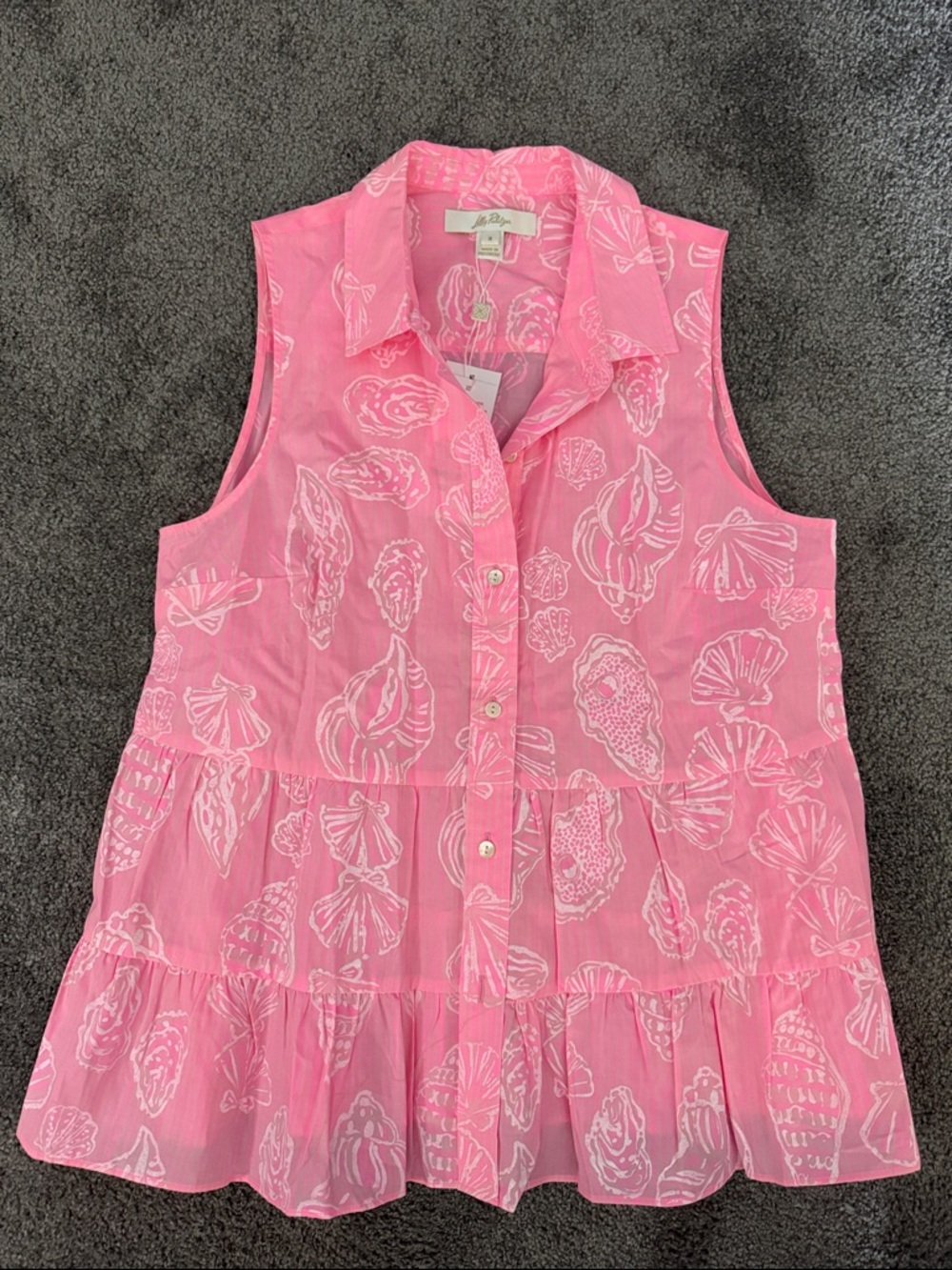 Lilly Pulitzer Pink & White Shell-Print Sleeveless Top women’s size 8 NWT